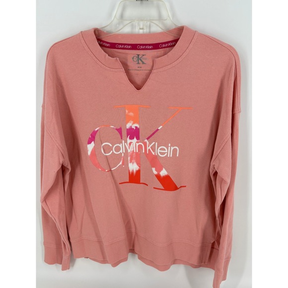 Calvin Klein CK Logo Crewneck Sweatshirt Pullover Top, Salmon Pink, Medium - Picture 1 of 7
